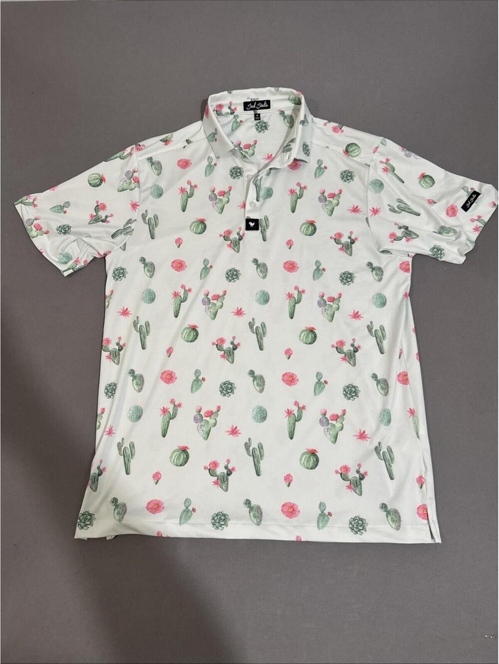 Men's Bad Birdie Polo Cactus Print Performance Golf Stretch Size M